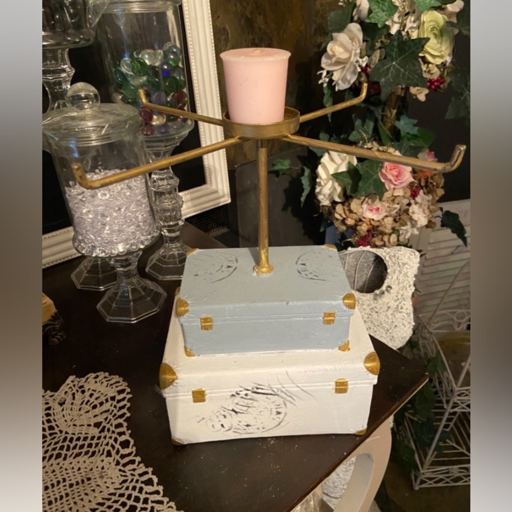 Vintage Stacked suitcases tealight / Jewelry Holder